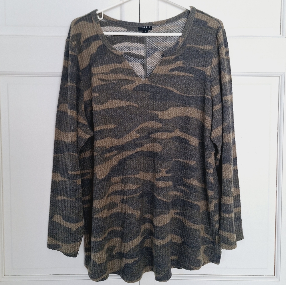 Torrid camo waffle print thermal top